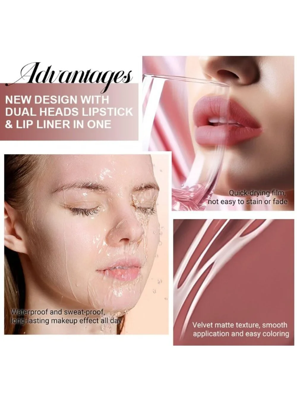 36#-Reddish Brown 2-in-1 Waterproof Long Lasting Double-Ended Liquid Lipstick